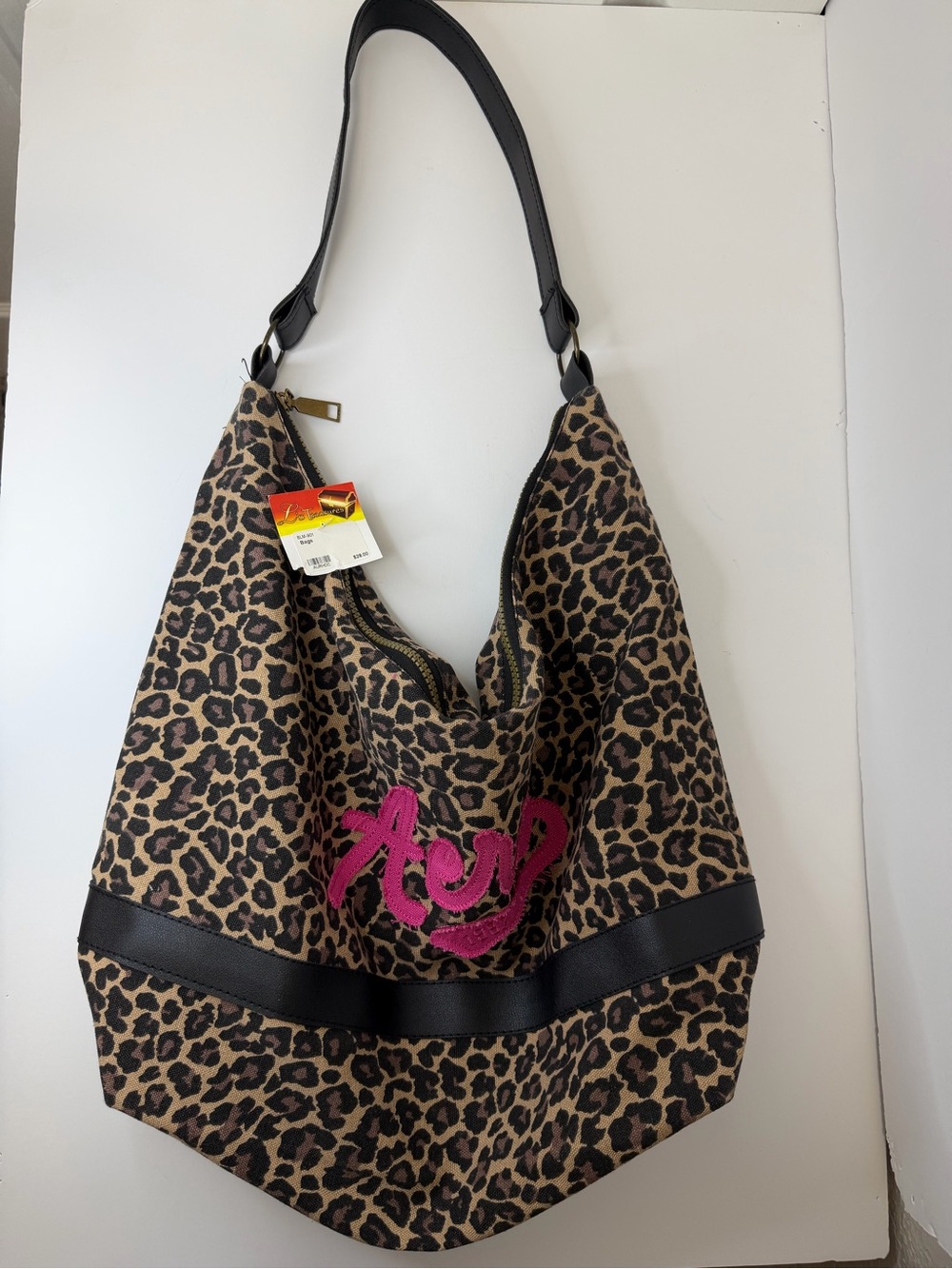 Leopard Print Hobo Bag with Pink Script Detail